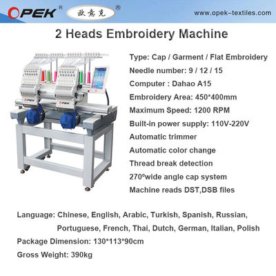 KOBAN Rotary Hook High Speed 2 Double Heads Computerized Embroidery Machine voor platte borduurwerk op hoeden