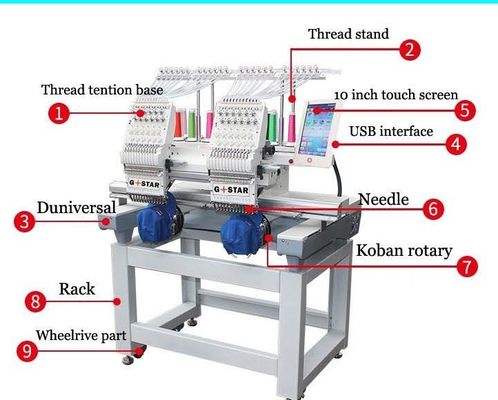 12 Kleur 6 koppen Computer borduurmachine met 4 koppen en werktafel Grootte 500*1200
