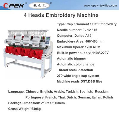 Computerized T-shirt Cap en Flat Garment Borduurmachine OPEK 4 Hoofd Cap Kleding